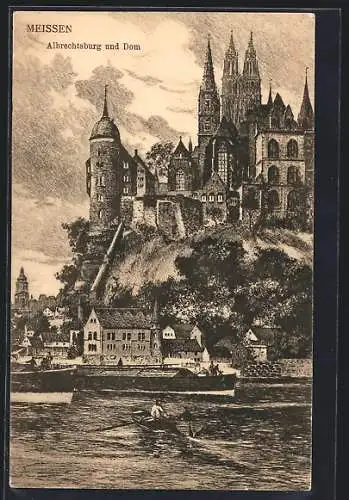 Künstler-AK Meissen, Albrechtsburg und Dom