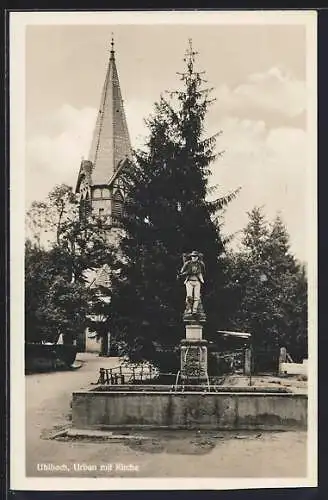 AK Uhlbach / Esslingen, Urban mit Kirche