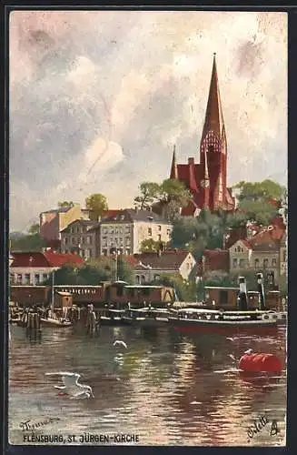 Künstler-AK Flensburg, St. Jürgen-Kirche