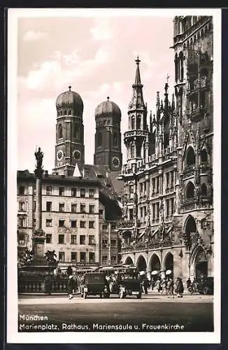 AK München, Frauenkirche, Rathaus a. Marienplatz und Mariensäule