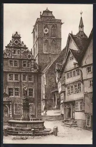 Künstler-AK Bad Hersfeld, Rathaus und Lullusbrunnen