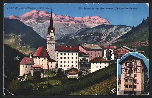 AK Buchenstein an der neuen Dolomitenstrasse, Gasthof Alpino v. F. Finazzer, Ortsansicht