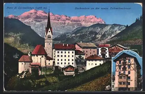 AK Buchenstein an der neuen Dolomitenstrasse, Gasthof Alpino von F. Finazzer, Ortsansicht