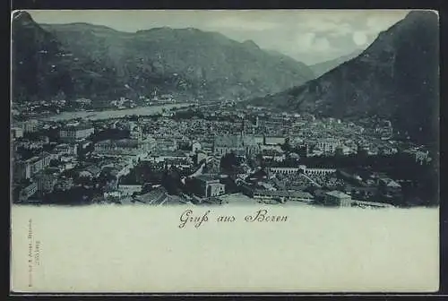 Mondschein-AK Bozen, Teilansicht aus der Vogelschau