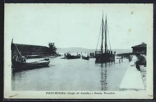 Mondschein-AK Peschiera del Garda, Porto Vecchio