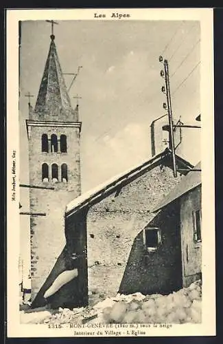 AK Mont-Genèvre, Intérieur du Village et l`Èglise sous la neige