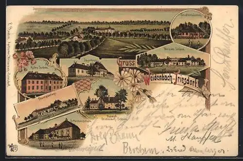 Lithographie Weidenbach-Triesdorf, Weisses Schloss, Jägerhaus, Baumplantage, Ackerbauschule