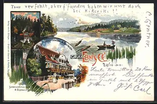 Lithographie Ebnisee, Hotel von A. Ellinger, Schweizerhaus am See