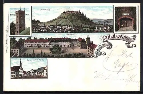 Lithographie Hohenasperg, Festungshof, Aussichtsturm, Rathaus