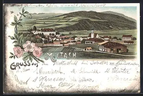 Lithographie Miltach, Ortsansicht mit Blick ins Land