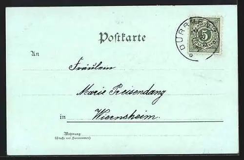 Mondschein-Lithographie Dürrmenz-Mühlacker, Bahnhof und Flusspartie