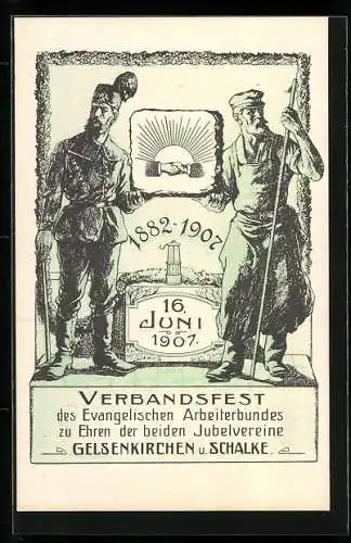 Künstler-AK Gelsenkirchen-Schalke, Verbandsfest des Evangelischen Arbeiterbundes 1907, Bergleute