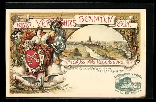 Lithographie Regensburg, Generalversammlg. Bayr. Verkehrsbeamten-Verein 1901, Ganzsache Bayern