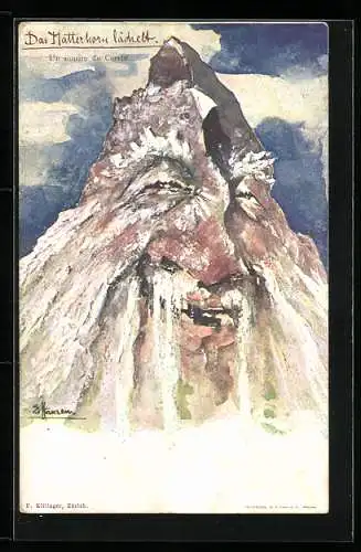 Künstler-AK sign. E. Hansen /Emil Nolde: Das Matterhorn lächelt, Berg mit Gesicht / Berggesichter