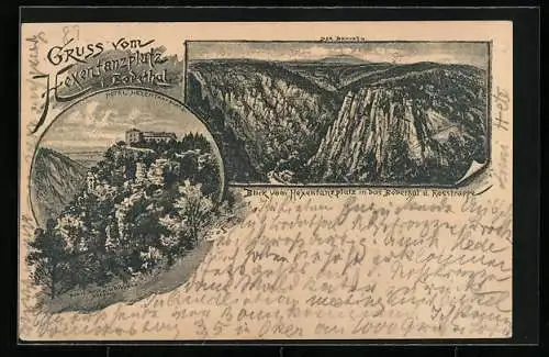 Vorläufer-Lithographie Ganzsache PP6F71/017: Thale /Harz, 1889, Hotel Hexentanzplatz über dem Bodethal