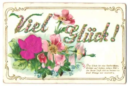 Stoff-Präge-AK Wildrosen aus echtem Stoff