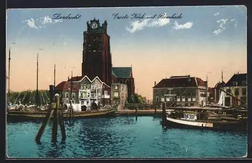 AK Dordrecht, Groote Kerk met Bomkade