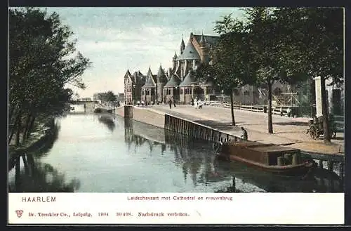 AK Haarlem, Leidschevaart met Cathedral en nieuwebrug