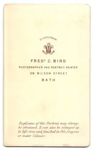 Fotografie F.C. Bird, Bath, Milsom Street 38, Porträt eines jungen Mannes in eleganter Kleidung