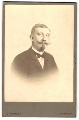 Fotografie L. Hansen, Kappeln, Portrait eines Mannes mit markantem Schnurrbart