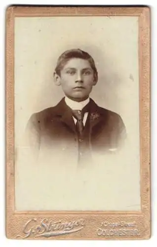 Fotografie G. Stringer, Colchester, 7 Chapel Street, Porträt eines jungen Mannes in Anzug