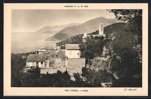 AK Pino, Cap Corse, Teilansicht mit Kirche