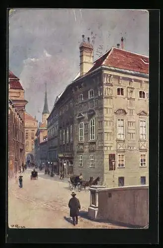 Künstler-AK Rudolf Preuss: Wien, Augustinerstrasse mit Blick zur Augustinerkirche