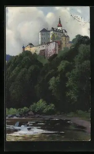 Künstler-AK Carl Ernst Morgenstern: Friedland / Frydlant, Blick auf Schloss Friedland