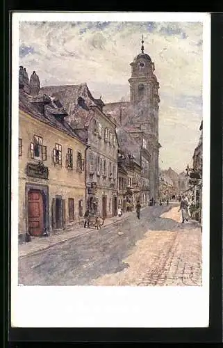 Künstler-AK Wien, Liechtenthalerkirche, Marktgasse