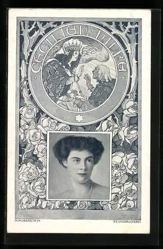 AK Kronprinzessin Cecilie im Portrait mit Rosen, Cecilienhilfe