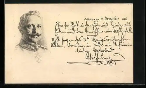 AK Kaiser Wilhelm II., Weihnachtsgrusskarte