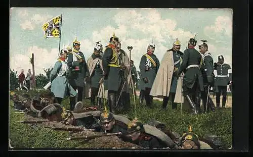 AK Kaiser Wilhelm II. mit dem Generalstab