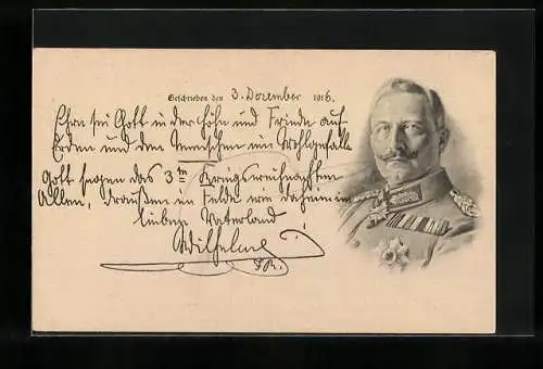 AK Kaiser Wilhelm II., Weihnachtsgrusskarte mit Portrait