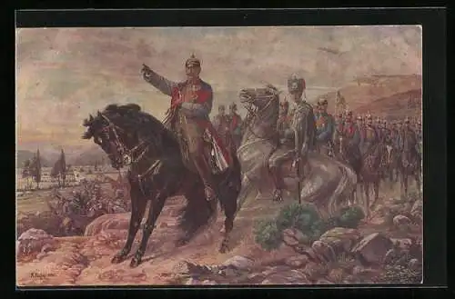 Künstler-AK Unser Kaiser an der Spitze seiner Heerführer, gez. A. Fischer, 1915