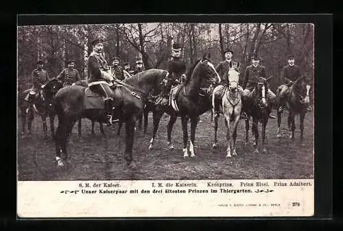 AK Kaiser Wilhelm II. mit den drei ältesten Prinzen im Berliner Tiergarten