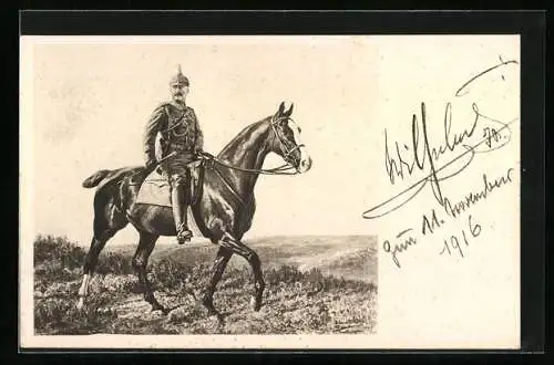 AK Kaiser Wilhelm II. zu Pferd auf dem Feld