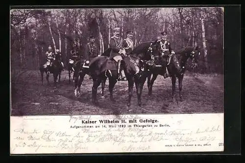 AK Berlin, Kaiser Wilhelm II. mit Gefolge im Tiergarten 1899