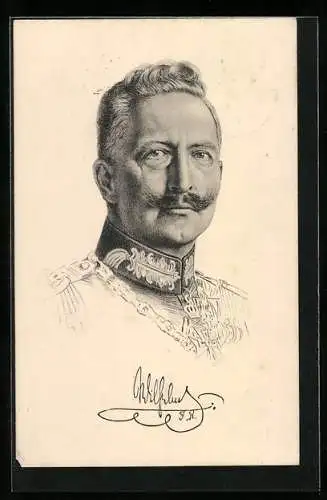 AK Kaiser Wilhelm II., Kopfportrait mit Uniformkragen