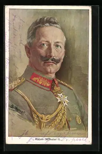 Künstler-AK Kaiser Wilhelm II. in Uniform mit Eisernem Kreuz im Portrait, von S. Hornert