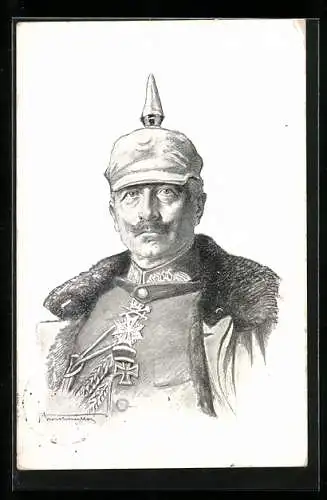 Künstler-AK Kaiser Wilhelm II. in Feldgrau