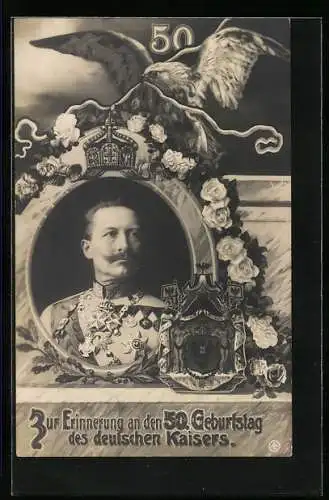 AK Kaiser Wilhelm II., Zur Erinnerung an den 50. Geburtstag des deutschen Kaisers