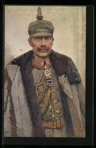 Künstler-AK Kaiser Wilhelm II. in Uniform und Mantel