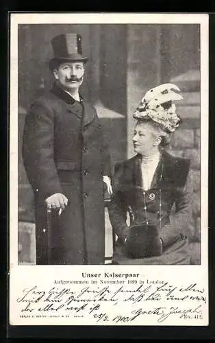 AK London, Kaiserpaar im November 1899, Zylinderhut