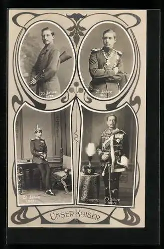 AK Unser Kaiser: Kaiser Wilhelm II. in den Lebensjahren 20 bis 29