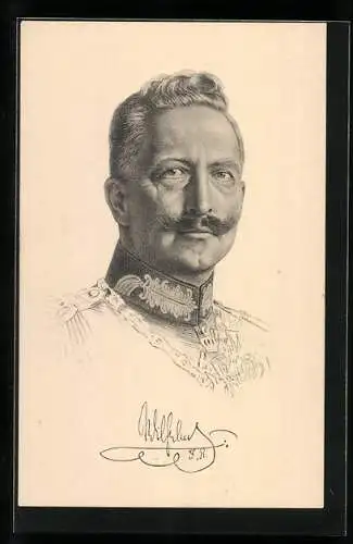 AK Kaiser Wilhelm II., Kopfportrait mit Uniformkragen