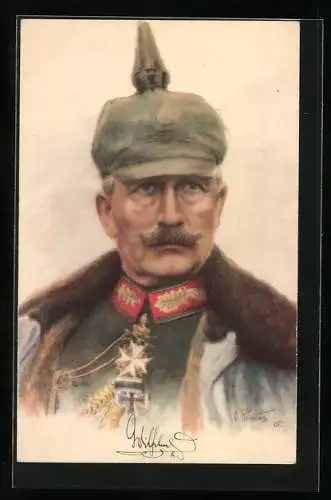 Künstler-AK Bildnis Kaiser Wilhelm II. in Uniform mit Pickelhaube