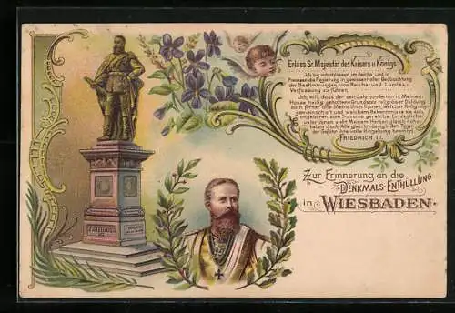 Lithographie Wiesbaden, Enthüllung des Denkmals für Friedrich Wilhelm III. von Preussen