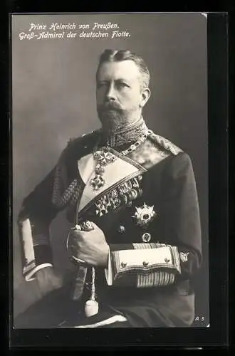 Foto-AK Portrait Prinz Heinrich von Preussen in Admiralsuniform mit Säbel