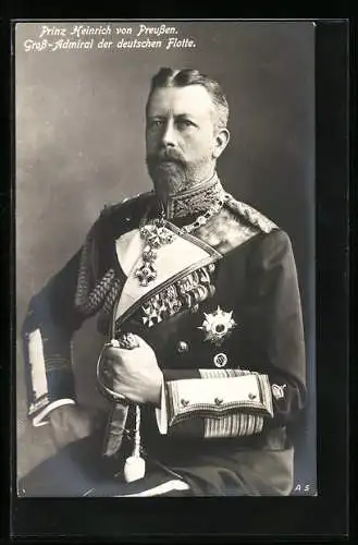 Foto-AK Portrait Prinz Heinrich von Preussen in Admiralsuniform mit Säbel