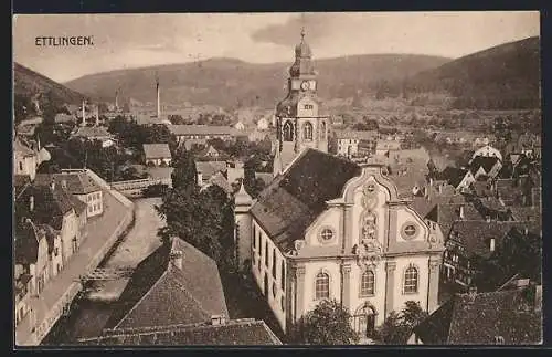 AK Ettlingen, Ortsansicht aus der Vogelschau